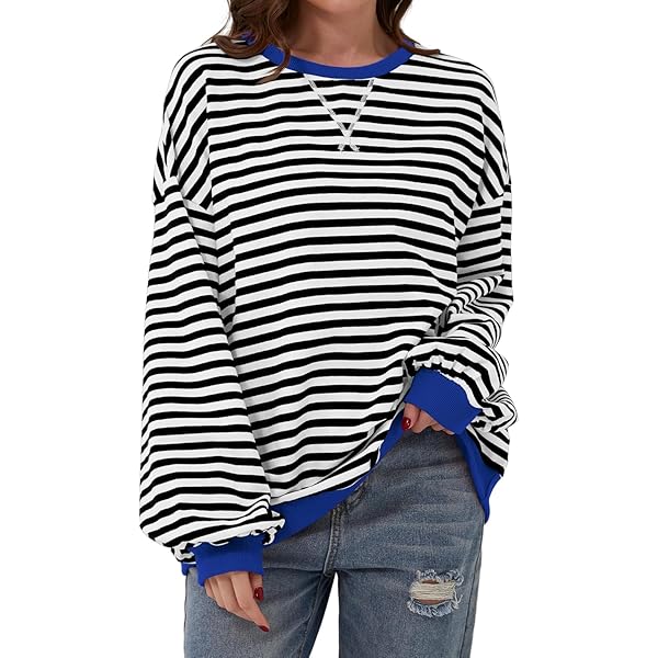 TERIVEEK Women Oversized Striped Color Block Long Sleeve